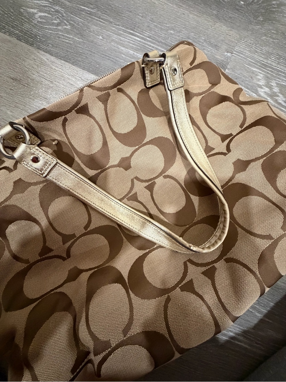Coach Poppy Brown Signature Shoulder Tote with Gold Trim - Picture 10 of 14